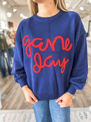 Navy/Red Gameday Light Weight Football Sweater - Everyday EDEN Boutique & Gifts