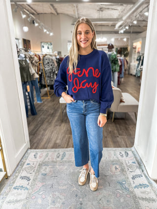 Navy/Red Gameday Light Weight Football Sweater - Everyday EDEN Boutique & Gifts