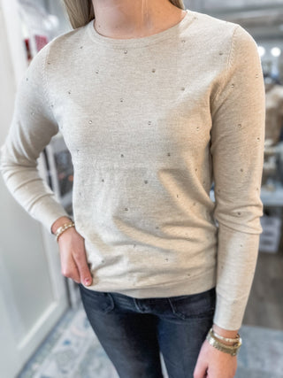 Oatmeal Soft Glow Sequin Studded Sweater - Everyday EDEN Boutique & Gifts