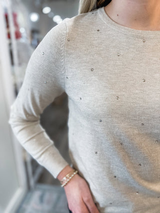 Oatmeal Soft Glow Sequin Studded Sweater - Everyday EDEN Boutique & Gifts