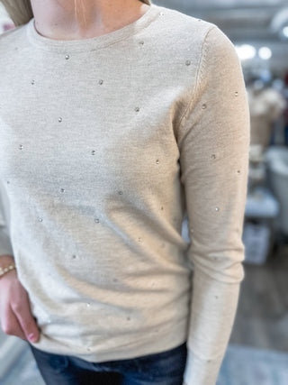 Oatmeal Soft Glow Sequin Studded Sweater - Everyday EDEN Boutique & Gifts