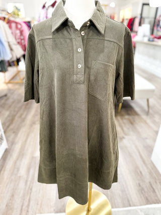 Olive Half Sleeve Collared Suede Mini Dress - Everyday EDEN Boutique & Gifts