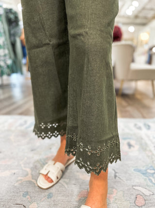 Olive Sweet Eyelet Serenity Wide Leg Jeans - ENTRO - Everyday EDEN Boutique & Gifts