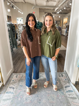 Olive Weekend Charm Scallop Trim Top - Everyday EDEN Boutique & Gifts