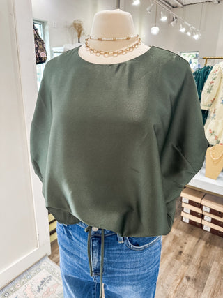 Olive Weekend Glow Drawstring Top - Everyday EDEN Boutique & Gifts