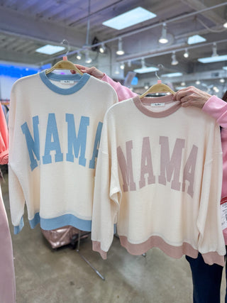 Oversized Mauve & Cream MAMA Knit Long Sleeve Top - Everyday EDEN Boutique & Gifts