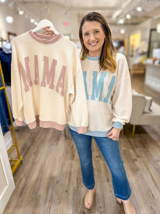 Oversized Mauve & Cream MAMA Knit Long Sleeve Top - Everyday EDEN Boutique & Gifts