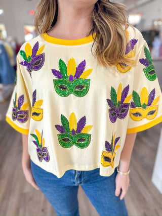 Parade Ready Scattered Sequin Masks Oversized Tee - Everyday EDEN Boutique & Gifts