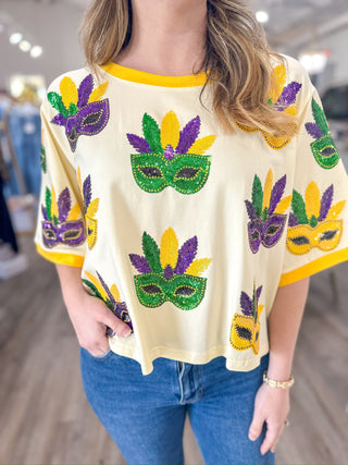 Parade Ready Scattered Sequin Masks Oversized Tee - Everyday EDEN Boutique & Gifts