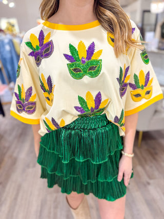 Parade Ready Scattered Sequin Masks Oversized Tee - Everyday EDEN Boutique & Gifts
