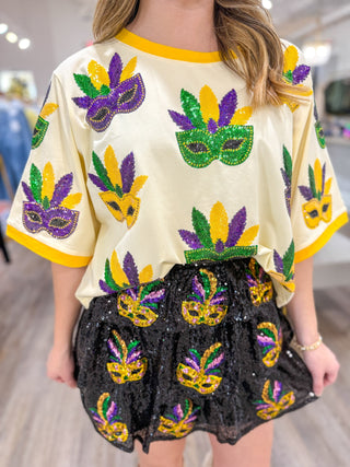 Parade Ready Scattered Sequin Masks Oversized Tee - Everyday EDEN Boutique & Gifts