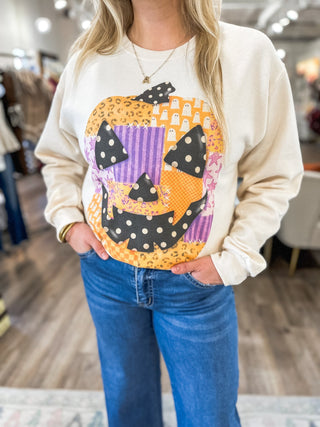 Patchwork Jack O Lantern Sweatshirt - Everyday EDEN Boutique & Gifts