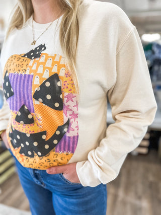 Patchwork Jack O Lantern Sweatshirt - Everyday EDEN Boutique & Gifts