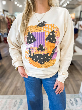 Patchwork Jack O Lantern Sweatshirt - Everyday EDEN Boutique & Gifts