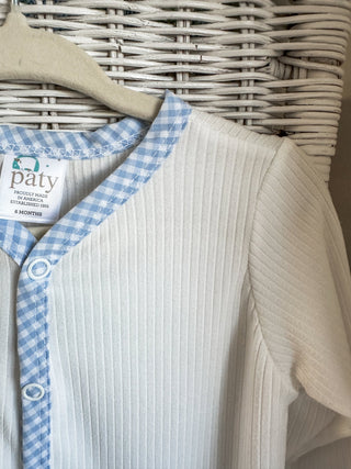 Paty Pal Blue Plaid Trim Footie - Everyday EDEN Boutique & Gifts