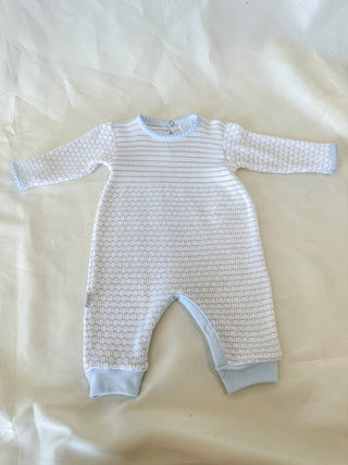 Paty Pal Grey w/ Blue Trim Pinstripe Romper - Everyday EDEN Boutique & Gifts