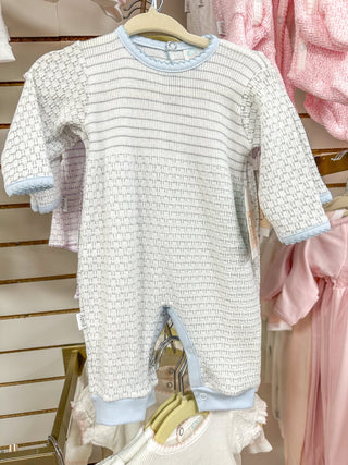 Paty Pal Grey w/ Blue Trim Pinstripe Romper - Everyday EDEN Boutique & Gifts