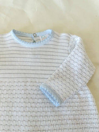 Paty Pal Grey w/ Blue Trim Pinstripe Romper - Everyday EDEN Boutique & Gifts