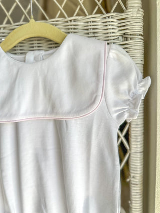 Paty Pima Bib Bubble White with Pink Piping - Everyday EDEN Boutique & Gifts