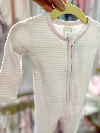 Paty Pink Stripes W/ Pink Trim Zipper Footie - Everyday EDEN Boutique & Gifts
