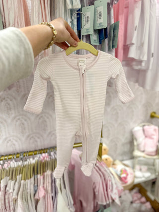 Paty Pink Stripes W/ Pink Trim Zipper Footie - Everyday EDEN Boutique & Gifts