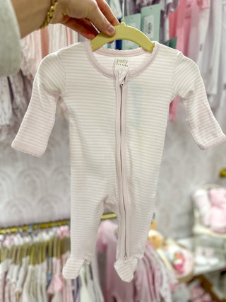Paty Pink Stripes W/ Pink Trim Zipper Footie - Everyday EDEN Boutique & Gifts