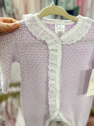 Paty Purple Pinstripes W/ White Eyelet Trim Footie - Everyday EDEN Boutique & Gifts