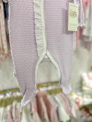 Paty Purple Pinstripes W/ White Eyelet Trim Footie - Everyday EDEN Boutique & Gifts
