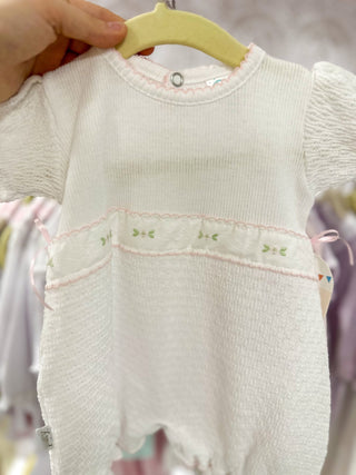 Paty White W/ Pink Embroidered Flowers & Pink Trim Bubble - Everyday EDEN Boutique & Gifts