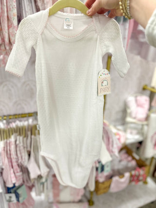 Paty White W/ Pink Trim Knotted Gown - Everyday EDEN Boutique & Gifts