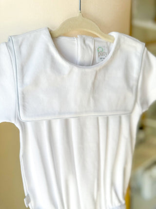 Paty White with Blue Piping Pima Bib Bubble - Everyday EDEN Boutique & Gifts