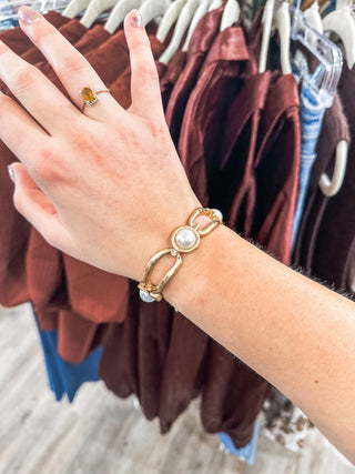 Pearl & Open Gold Stretch Bracelet - Everyday EDEN Boutique & Gifts