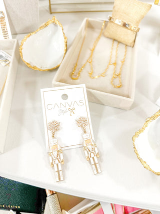 Pearl Snowflake Dangle Nutcracker Enamel Earrings - Everyday EDEN Boutique & Gifts