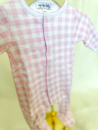 Pink Baby Checks Footie - Magnolia Baby - Everyday EDEN Boutique & Gifts