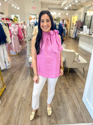 Pink Blushing Beauty Ruffle Neck Tie Sleeveless Top - Everyday EDEN Boutique & Gifts