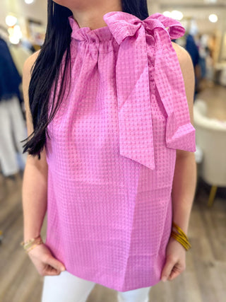 Pink Blushing Beauty Ruffle Neck Tie Sleeveless Top - Everyday EDEN Boutique & Gifts