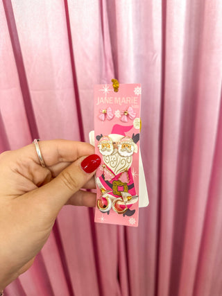 Pink Bow, Pink Santa, Pink Tree, White Hoop Earrings Set of 4 - Everyday EDEN Boutique & Gifts