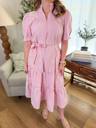 Pink Coastal Stripe Tiered Midi Dress - Everyday EDEN Boutique & Gifts