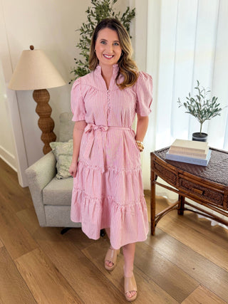 Pink Coastal Stripe Tiered Midi Dress - Everyday EDEN Boutique & Gifts