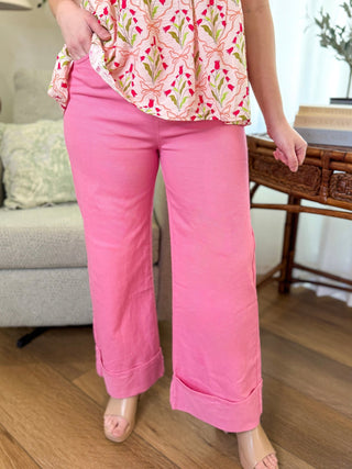 Pink Denim Simply Styled Cuffed Wide Leg Denim Jeans - Everyday EDEN Boutique & Gifts