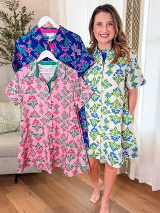 Pink Fresh Bloom Button Down Mini Dress - Everyday EDEN Boutique & Gifts