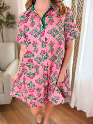 Pink Fresh Bloom Button Down Mini Dress - Everyday EDEN Boutique & Gifts