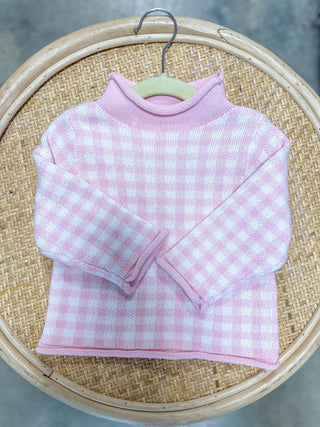 Pink Gingham Rolled Neck Sweater - Everyday EDEN Boutique & Gifts