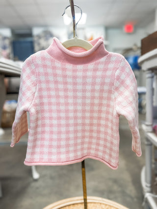 Pink Gingham Rolled Neck Sweater - Everyday EDEN Boutique & Gifts