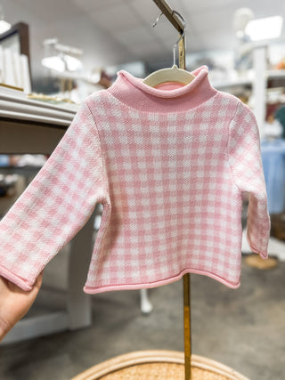 Pink Gingham Rolled Neck Sweater - Everyday EDEN Boutique & Gifts