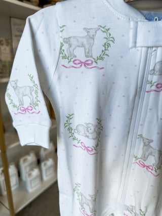 Pink Lamb Print Zipper Footie - Everyday EDEN Boutique & Gifts