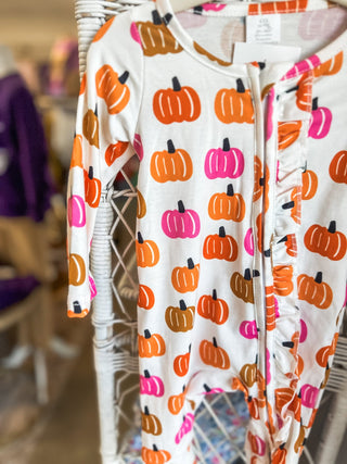 Pink & Orange Pumpkin Long Sleeve Zippie Pajamas - Everyday EDEN Boutique & Gifts
