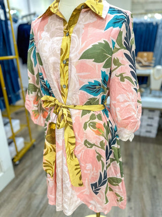 Pink Petals & Palms Belted Mini Dress - Everyday EDEN Boutique & Gifts