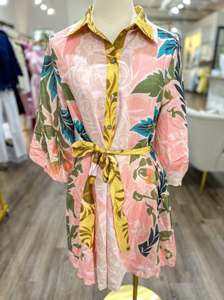 Pink Petals & Palms Belted Mini Dress - Everyday EDEN Boutique & Gifts