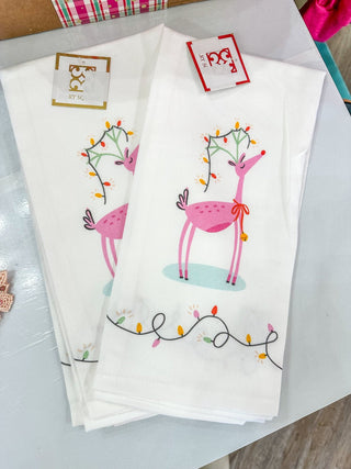 Pink Reindeer Tea Towel - Everyday EDEN Boutique & Gifts